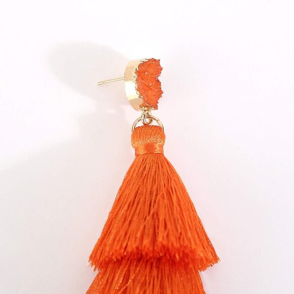 Tassel Earrings Layered Tiered Linear Drop Fashion Trending Earrings - Picture 4 of 5